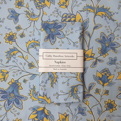 Florence Napkins - Blue/Ochre on Blue - Wholesale