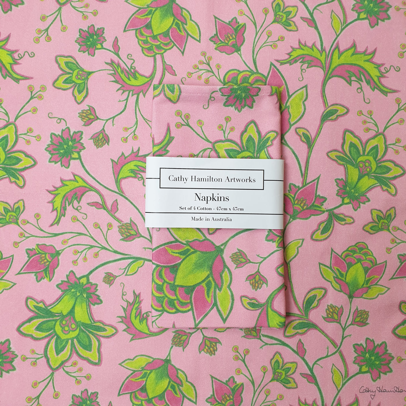 Florence Napkins - Pink/Green on Pink
