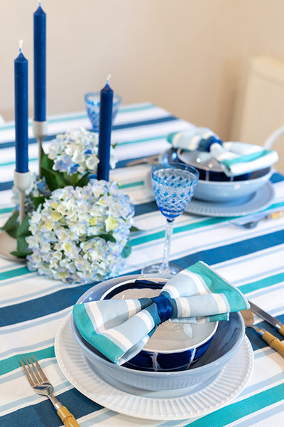 Summer Stripes Tablecloth - Blue/Green/White - Wholesale