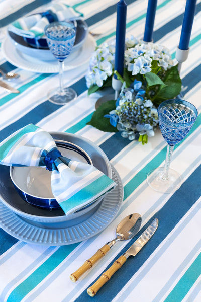 Summer Stripes Tablecloth - Blue/Green/White