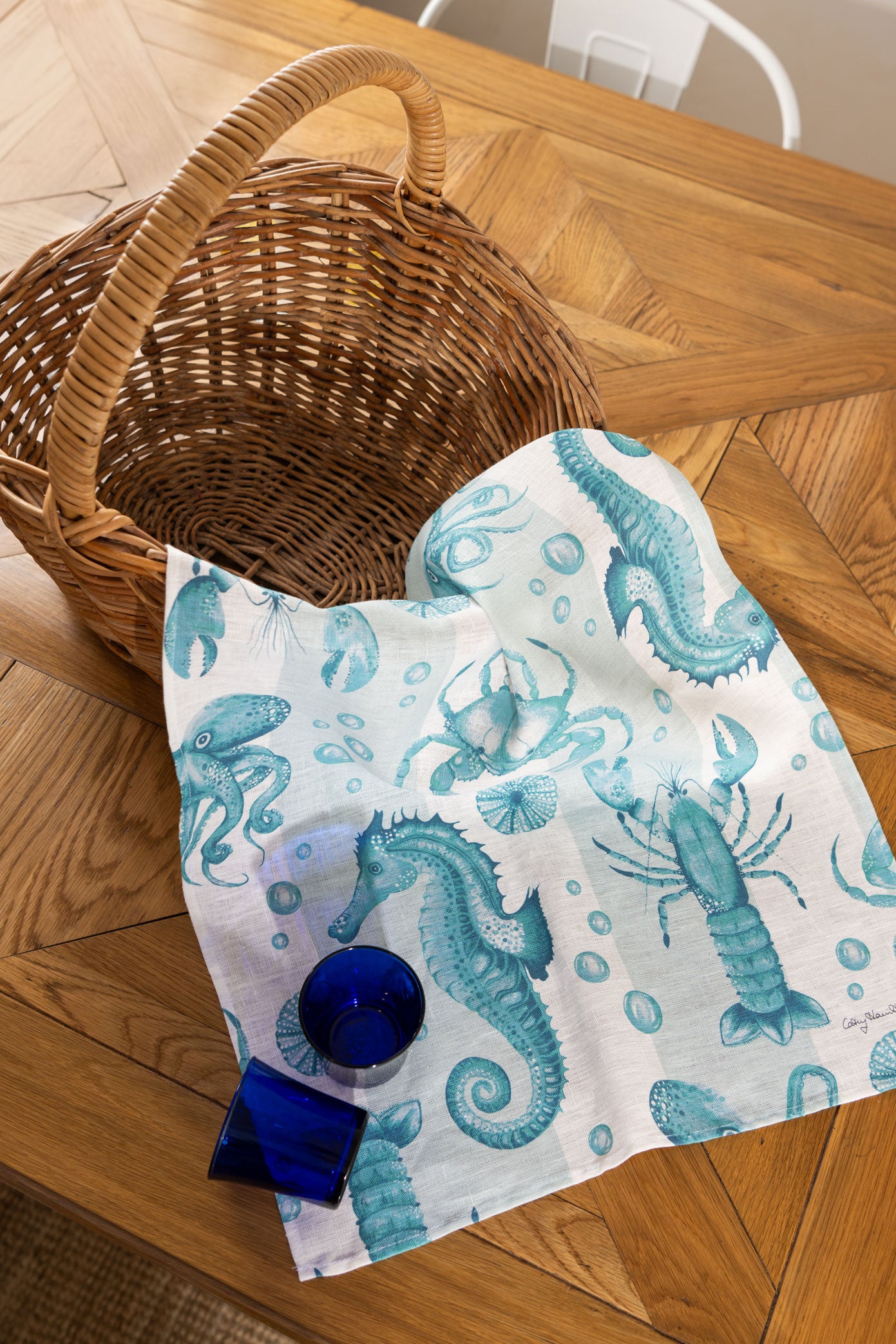 Ocean Stripe Tea Towels - Blue/Green/White - Wholesale