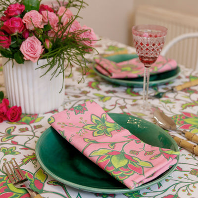 Florence Tablecloth - Pink/Green on White - Wholesale