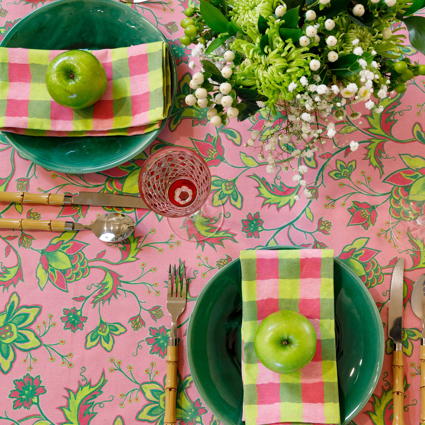 Florence Tablecloth - Pink/Green on Pink