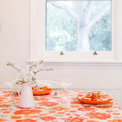 Aurora Tablecloth - Orange on White