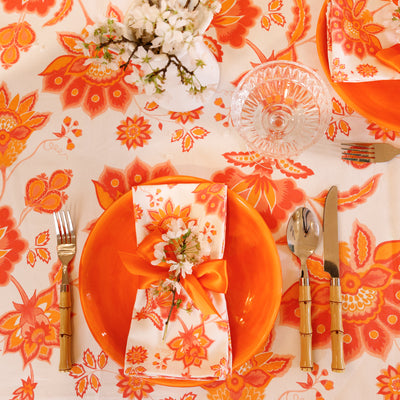 Aurora Tablecloth - Orange on White