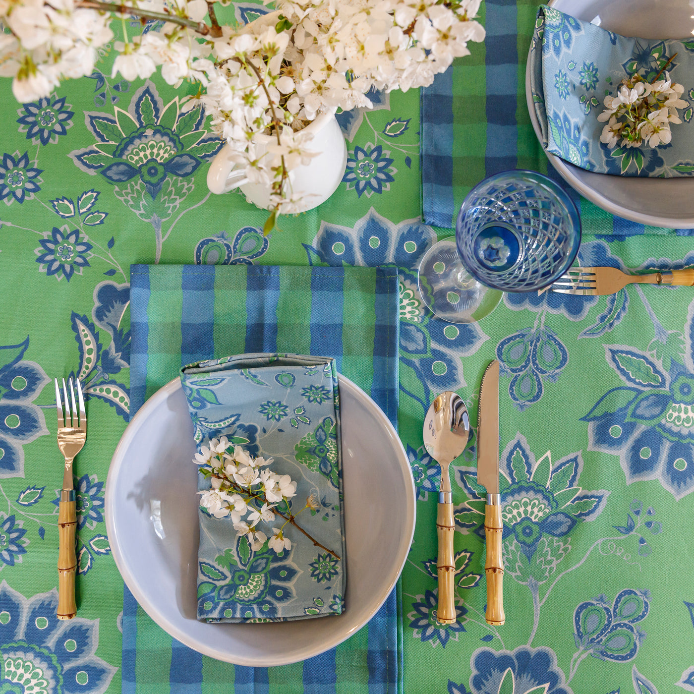 Aurora Tablecloth - Blue/Green on Green - Wholesale