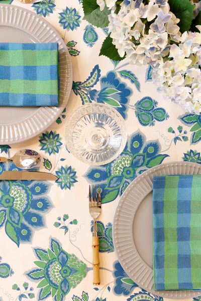 Aurora Tablecloth - Blue/Green on White