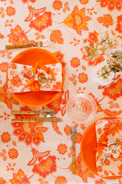 Aurora Tablecloth - Orange on White