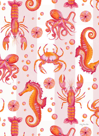 Ocean Stripe Tea Towels - Pink/Orange/White - Wholesale