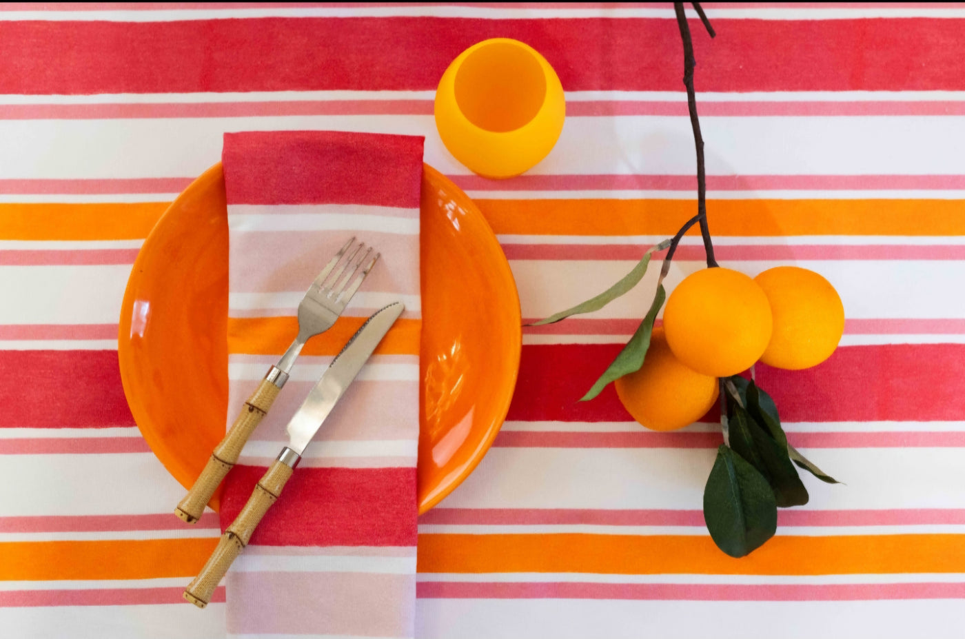 Summer Stripes Tablecloth - Pink/Orange/White